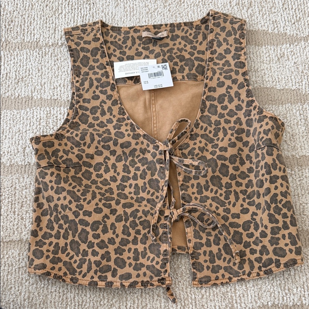 NWT American eagle Leopard Print Tie-Front Vest